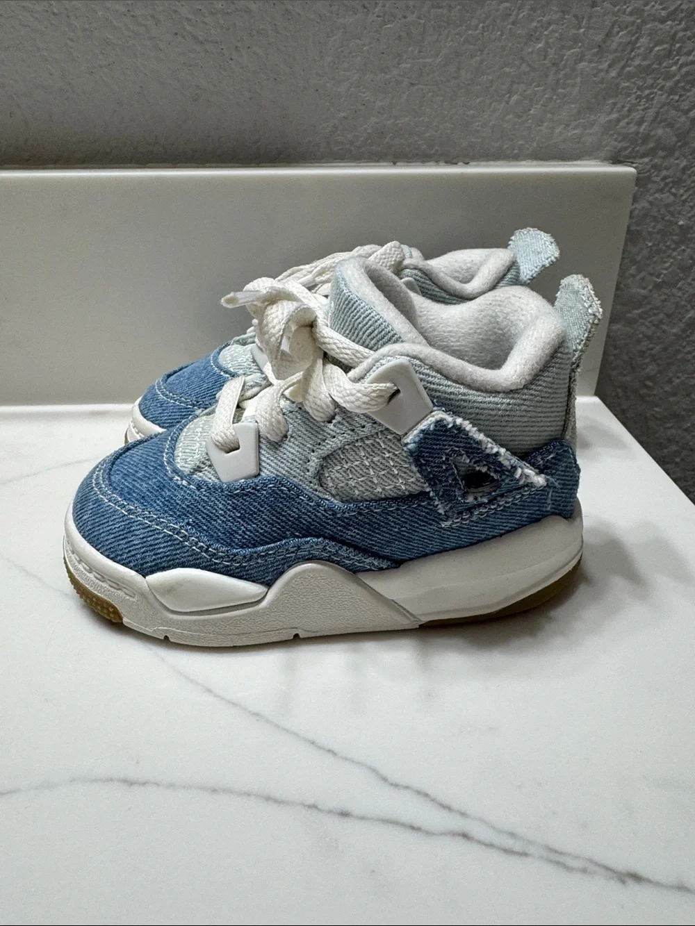 Toddler Blue Denim High-Top Nike Jordans